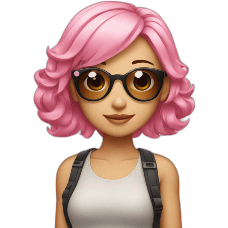 Taiwanese girl with pink hair and wearing sunglasses emoji