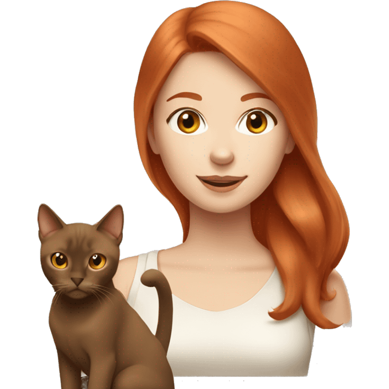 cherry red hair pale woman with burmese brown cat  emoji