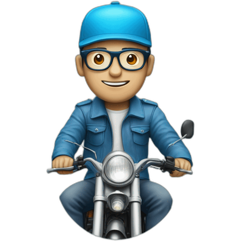 men with glasses and cap over honda c90 blue cian emoji