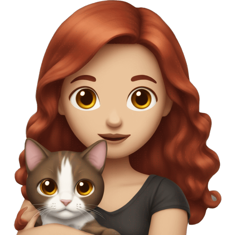 dark red hair girl holding calico cat emoji