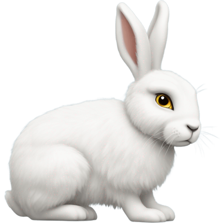 white hare very fluffy with no feet laying down, side view emoji