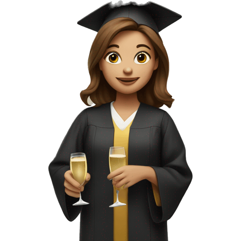 girl university graduate, with brown hair, champagne in her hands emoji