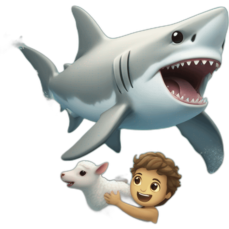 shark catches a lamb in the middle of the waves emoji