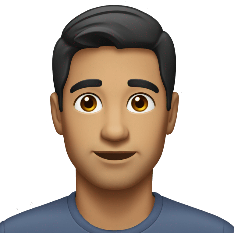 A head and shoulders shot of a 30 year old Latino man, with short black hair,   with brown eyes wearing a t-shirt. emoji