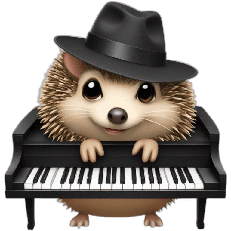 Hedgehog wearing a fedora and black sunglasses, playing piano emoji