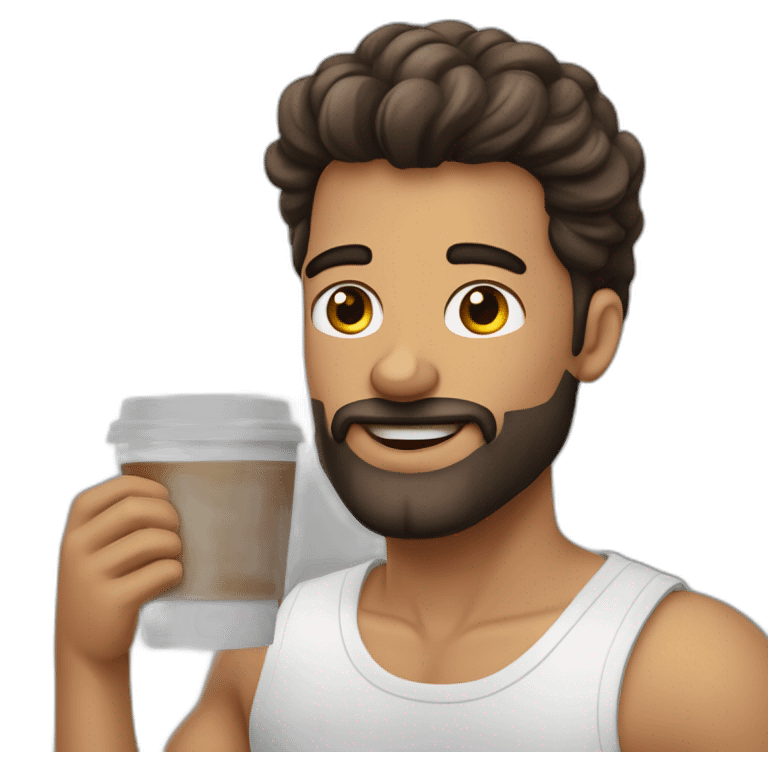 homem careca com barba com um copo café emoji