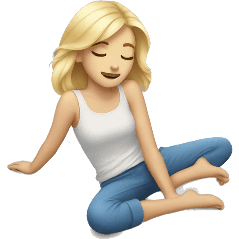 Young Blond Woman Lying With Her Back On The Floor emoji