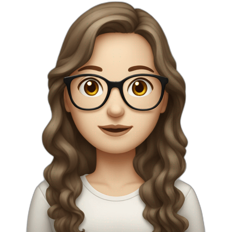 Girl with pale skin long wavy brown hair glasses and a mole emoji