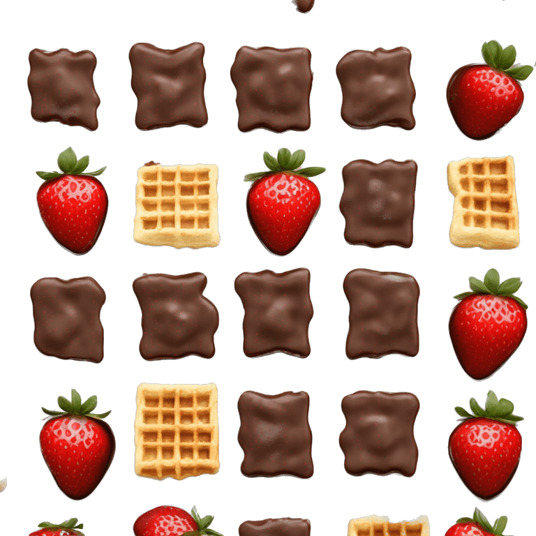 Cut up strawberries and chocolate sauce on Belgian waffle emoji