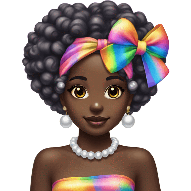 Lisa frank dark skin girl with rainbow bow headband Afro with pearls emoji