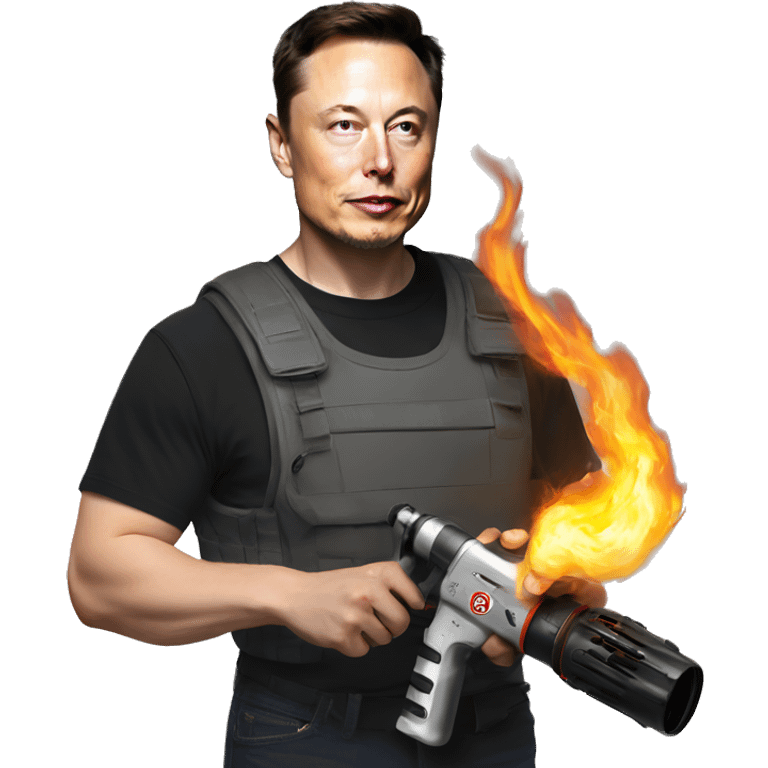 Realist Elon Musk holding a flamethrower emoji