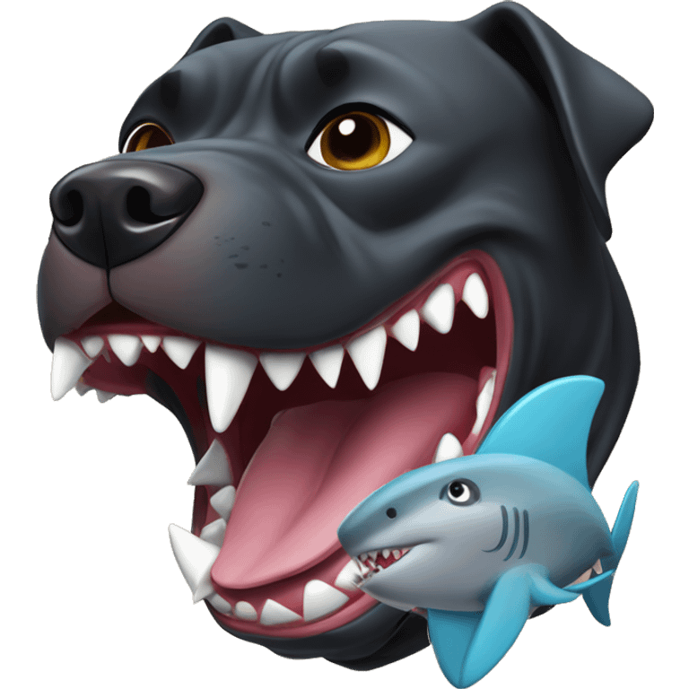 Black pitbull with shark toy in mouth  emoji