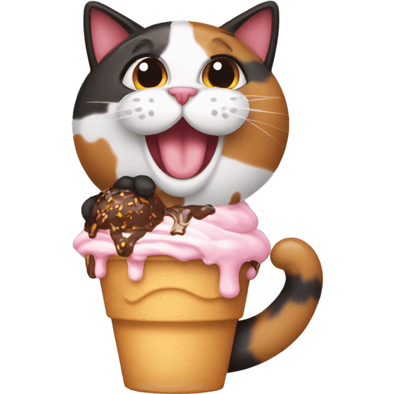 calico cat with icecream sundae  emoji