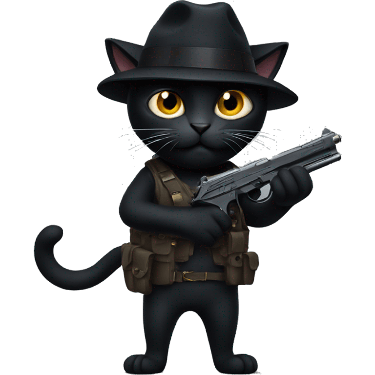 Black Cat holding a gun emoji