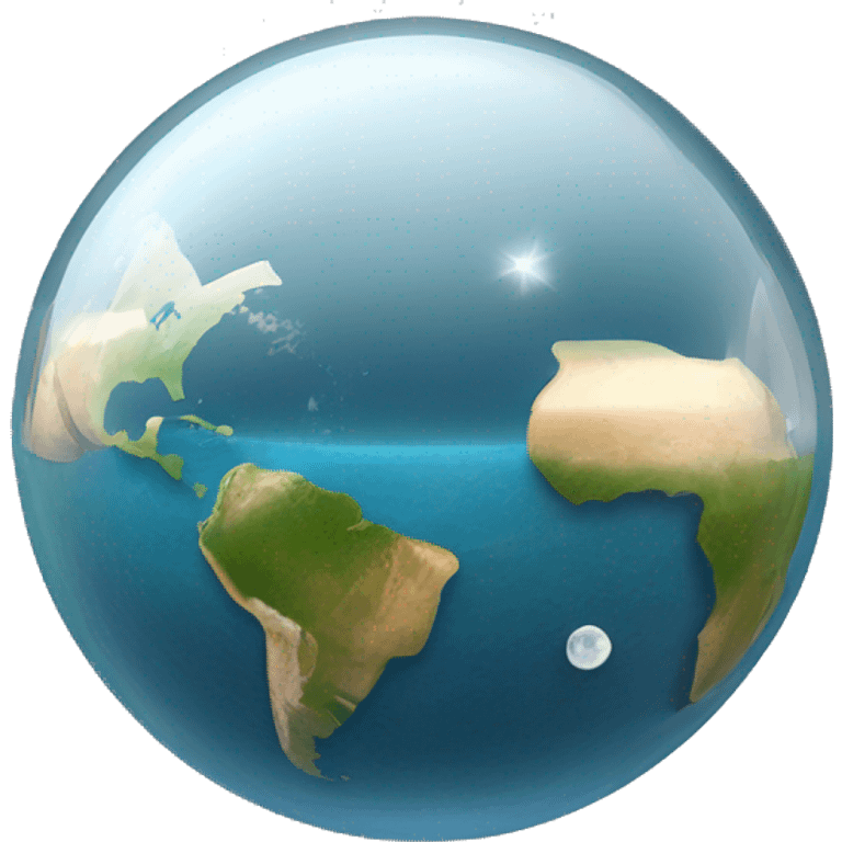 earth inside a fishbowl dome with the sun on the right side and the moon on the left side both inside the dome with islands and water surrounding them emoji