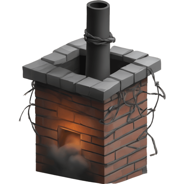 Brick chimney with heavy dark smoke and barbed wire emoji