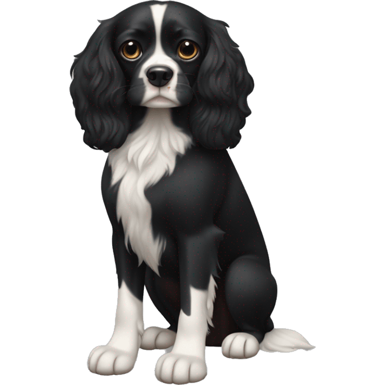 Small completely black king spaniel with black fur on his whole face and white fur on chest emoji