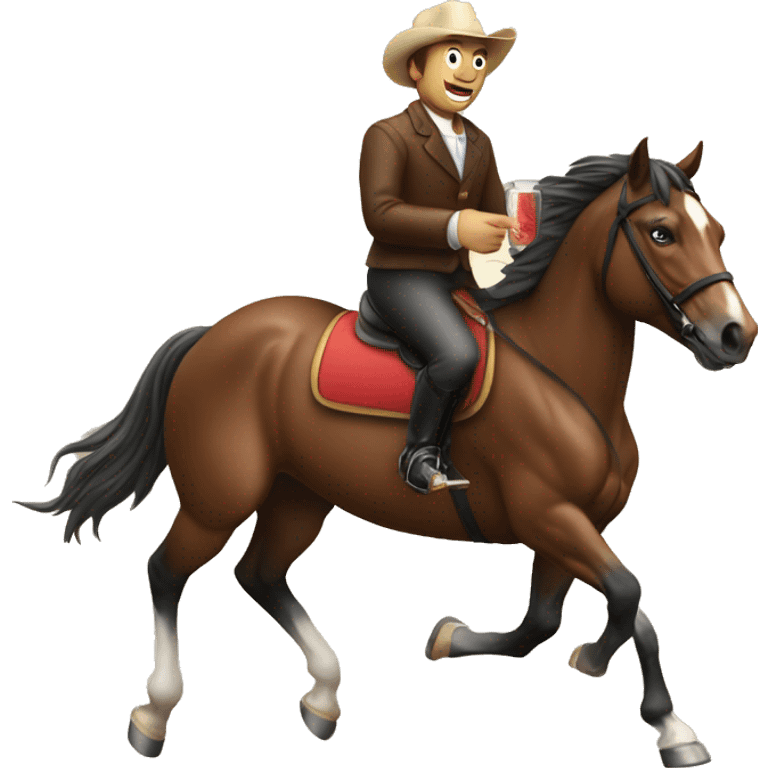 Galloping horse with rider holding drink emoji