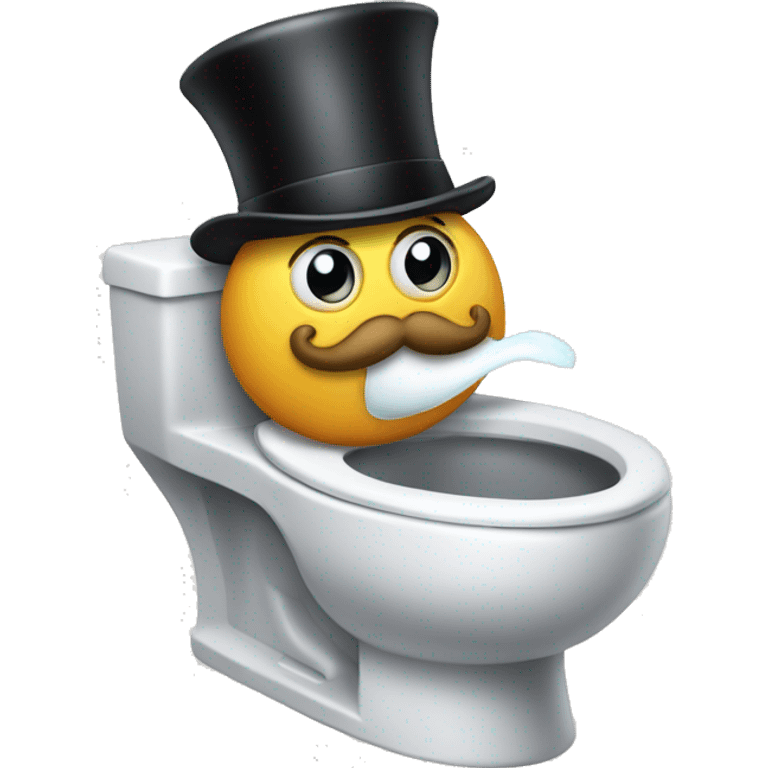 A toilet, wearing a mustache and monocle and top hat emoji