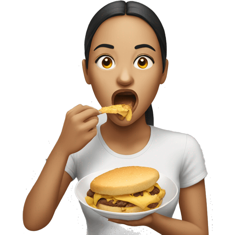 a women with open mouth and eating emoji