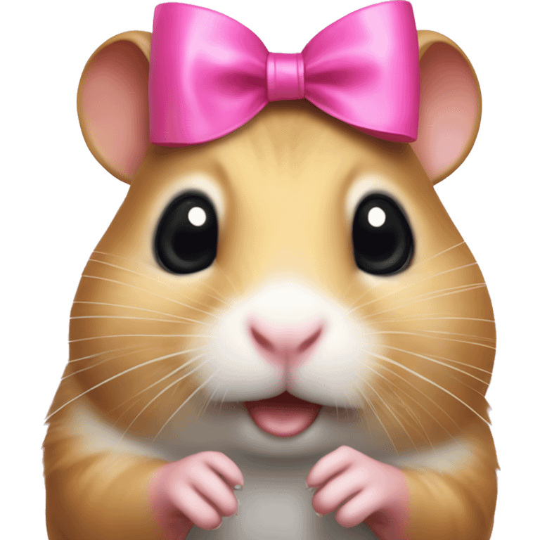 A hamster with a pink bow on its head with the pleading eyes  emoji