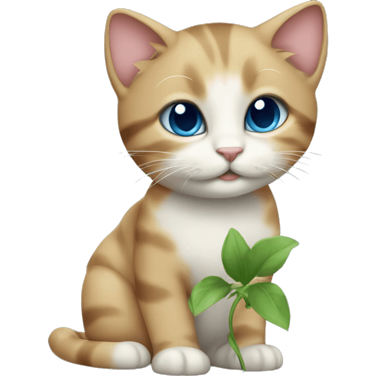 sweet cat  giving a blue flower forget me not emoji