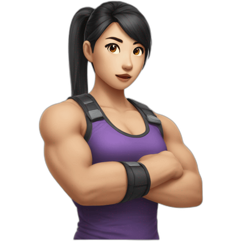 Asian gamer girl showing off biceps emoji