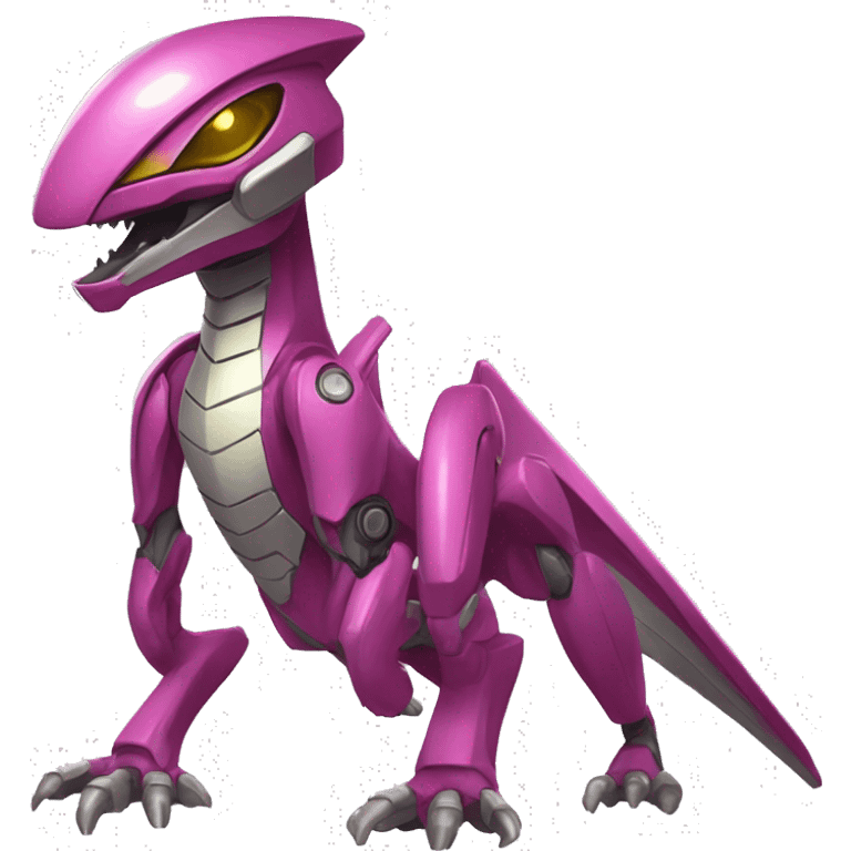 a Genesect-Raptor-Fakémon—hybrid with a futuristic visor-helmet full body emoji