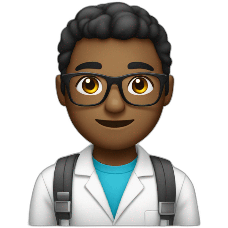 joven de cabello negro con lentes y bata de laboratorio emoji