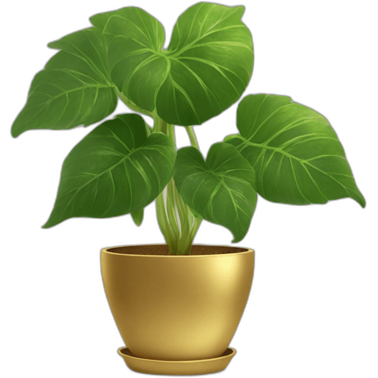 divine plant with big leaves in a golden flower pot with on a stand emoji