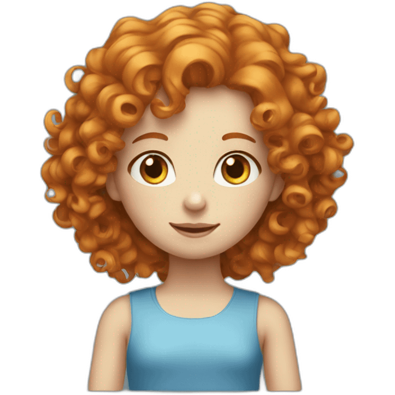 Long curly haired ginger girl with blue eyes emoji