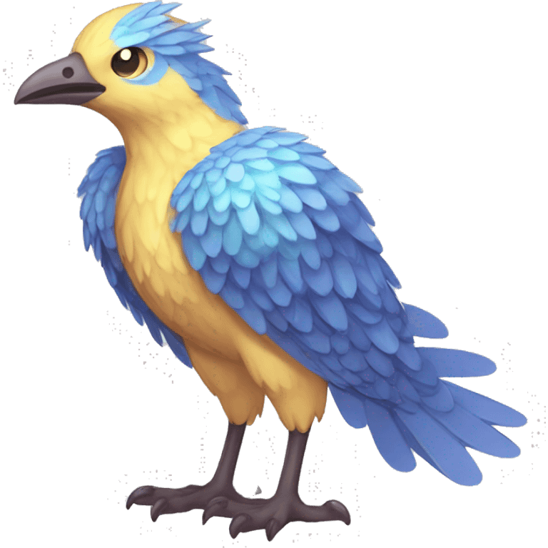 Wet Cool Cute Fantasy legendary blue bird water-type-Hydro-Phoenix-avian Fakemon full body emoji