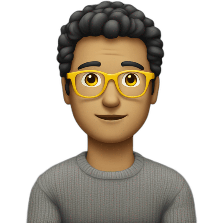 White man with yellow tinted glasses and black hair in a gray jumper and sitting on a chair emoji