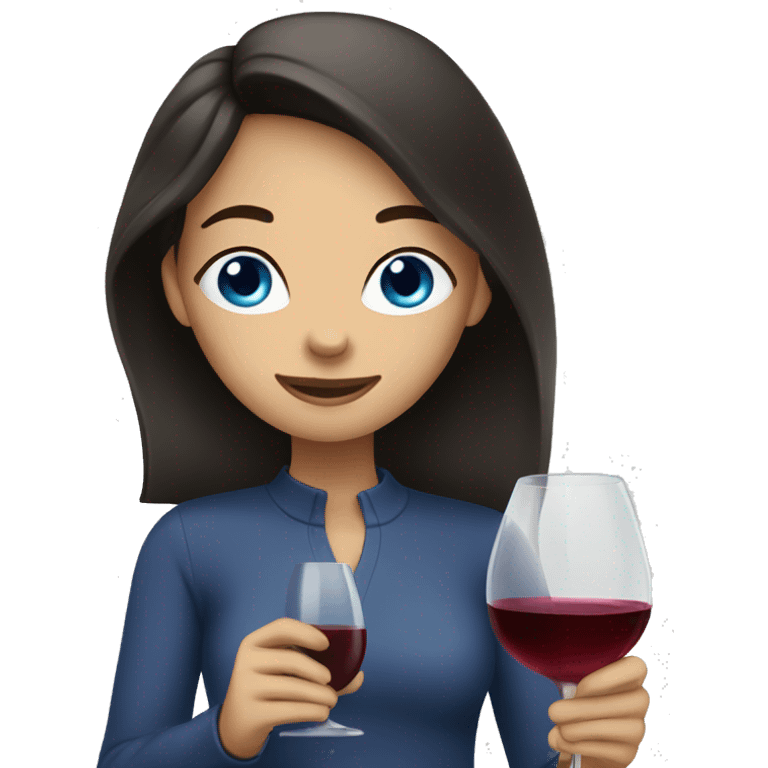 Girl with dark hair, blue eyes drinking wine while cleaning  emoji