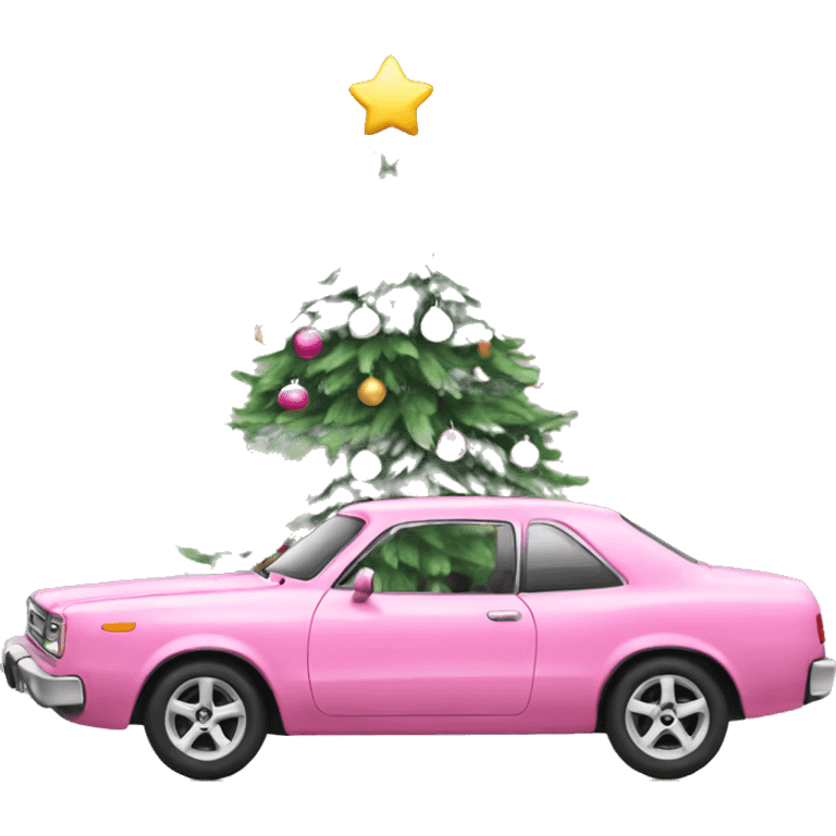 Pink car and Christmas tree emoji