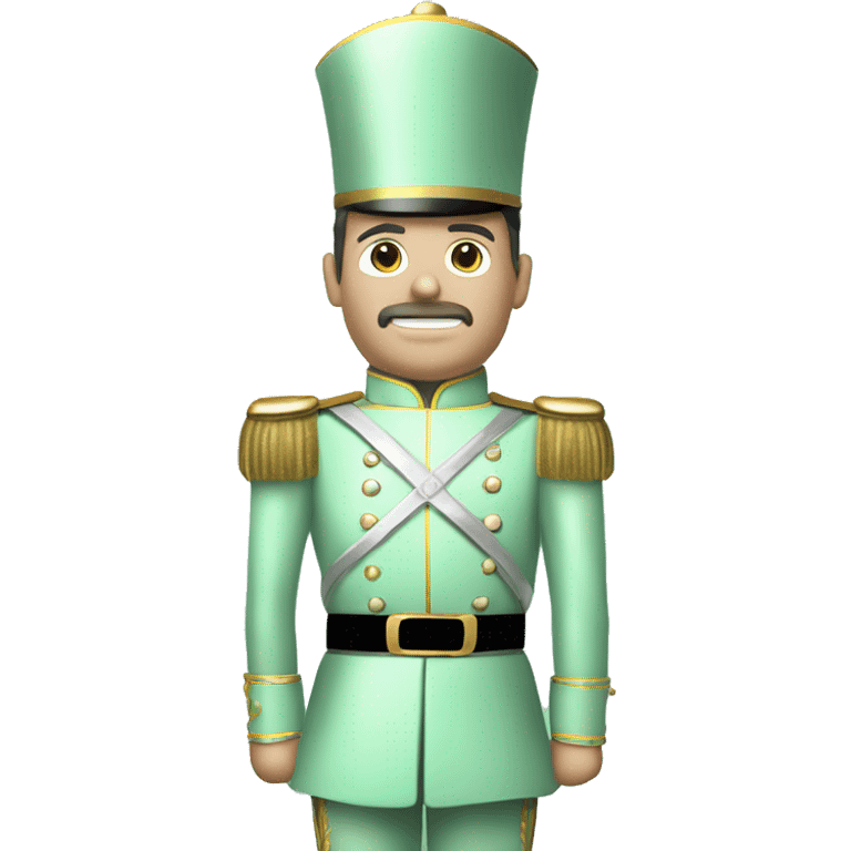 Realistic full length Caucasian pastel mint green nutcracker soldier.  emoji