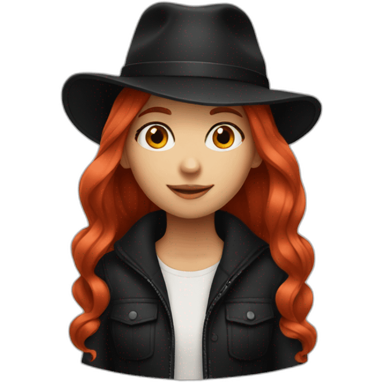 red hair girl in black hat emoji