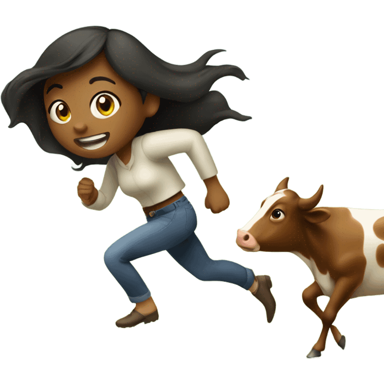 girl chasing cow emoji