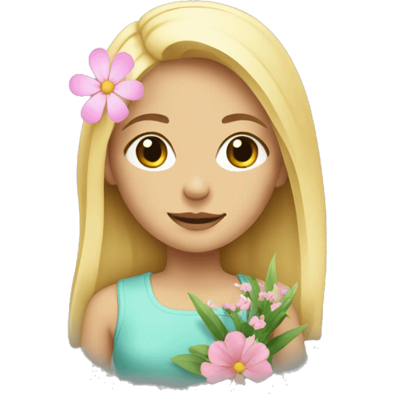 blonde girl with flower emoji