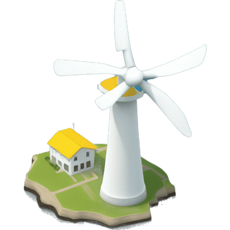 Offshore wind turbine with white blades, white tower and yello foudnation, surrounded by water emoji