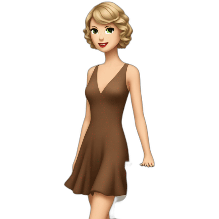 Taylor Swift with a brown dress and in front of a piano emoji