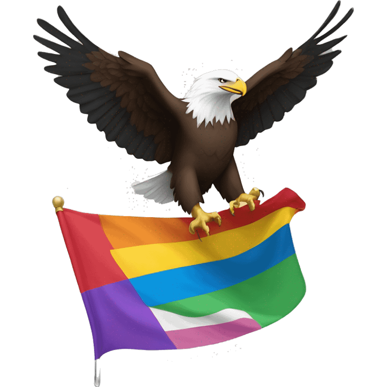 bald eagle grasping pride flag, trans flag, earth flag with talons and in flight emoji