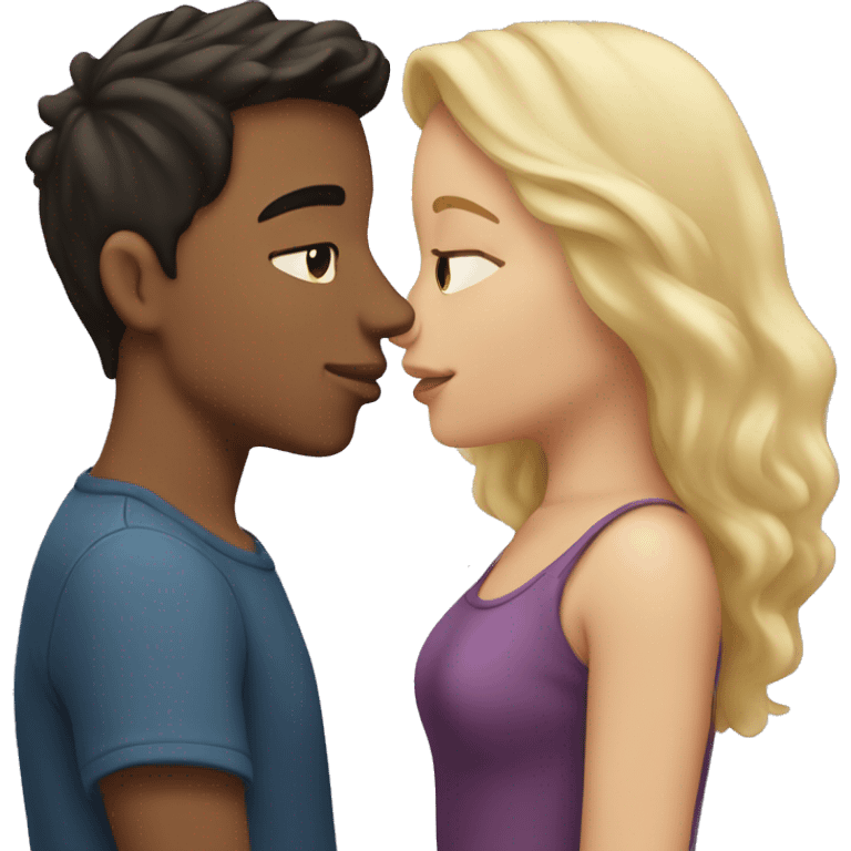 Two people kissing, boy with dark hair and girl with blonde hair, both light skin emoji