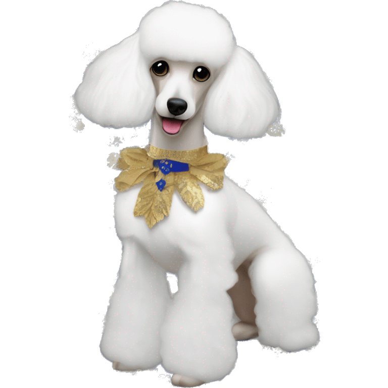 Royal blue and gold floral tutu on Poodle white emoji