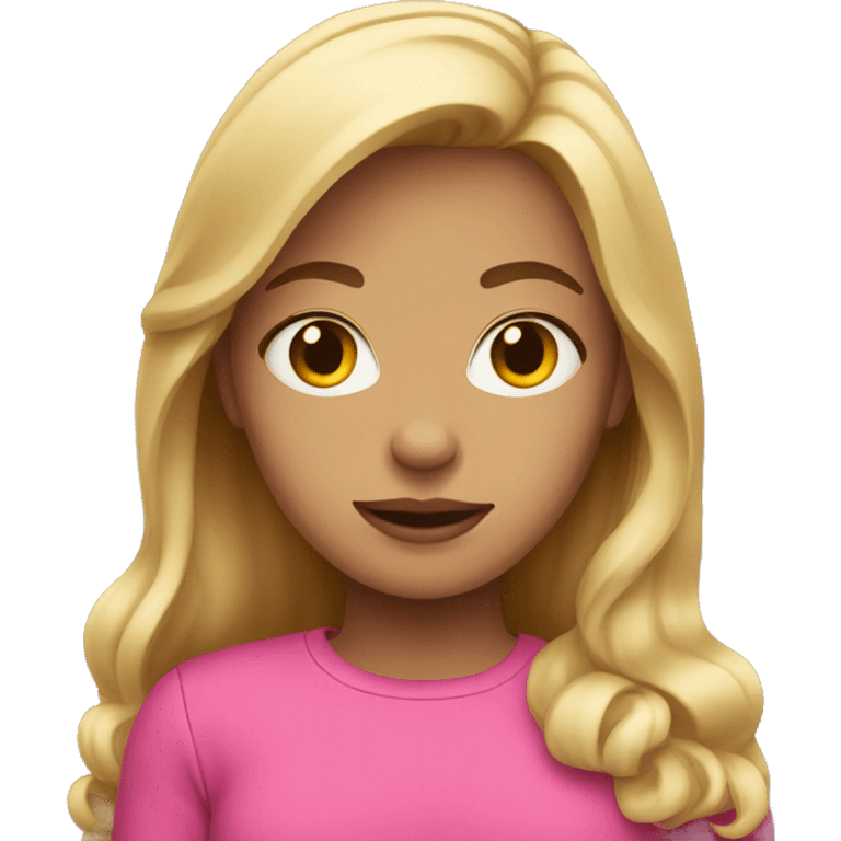 Dark blonde girl wearing pink  emoji