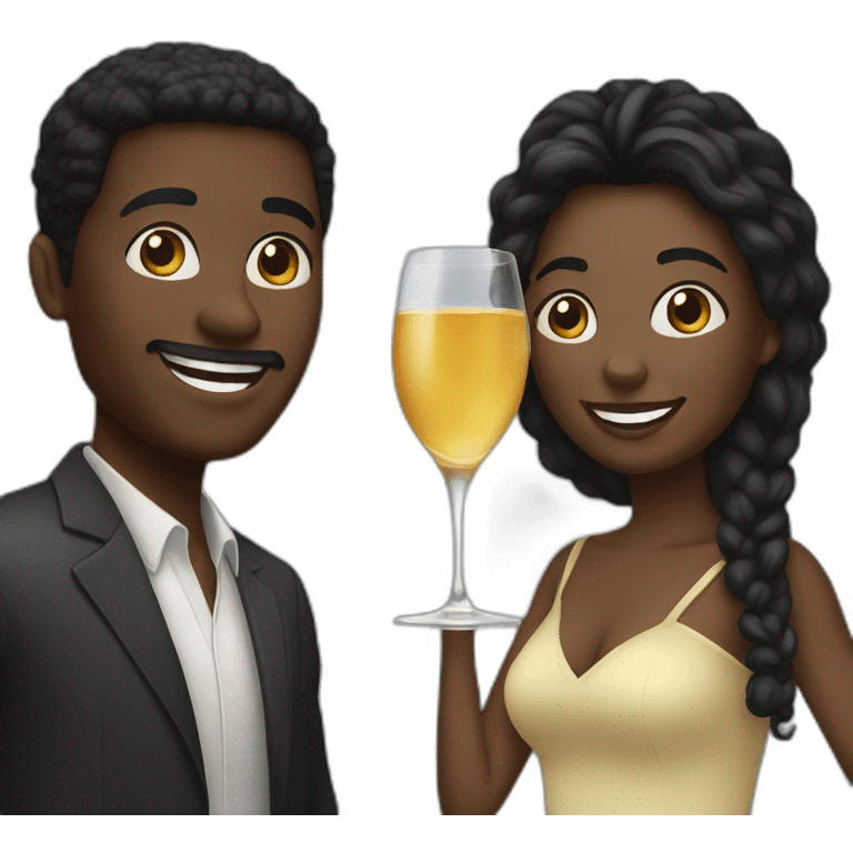 black couple toasting glasses emoji