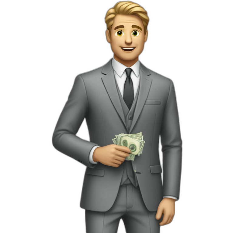 Posh-man-with-gray-suit-and-money-wallet emoji