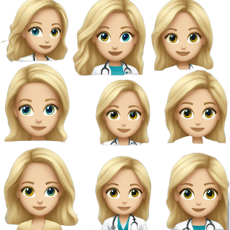 doctora joven rubia cabello largo ojos azules claros emoji