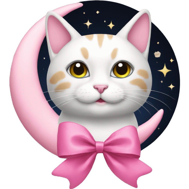 cat on moon with pink bow emoji