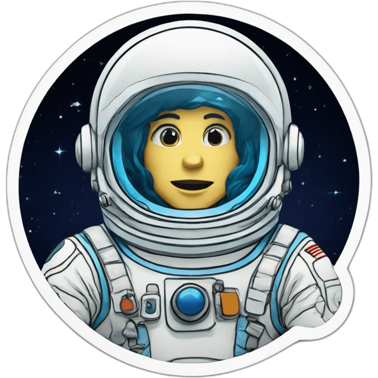 astronaut, sticker, Bruce Timm style, contour, vector, color emoji